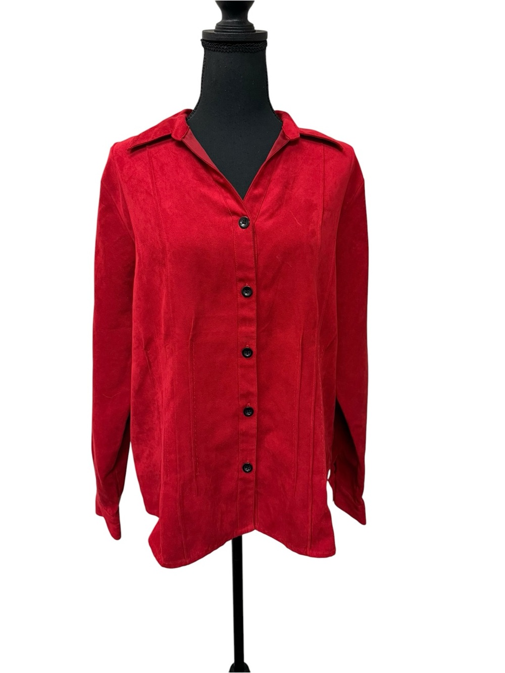 Alfred Dunner Red Faux Suede Button Front Blouse Size 14 Classic Chic Top - Picture 2 of 10